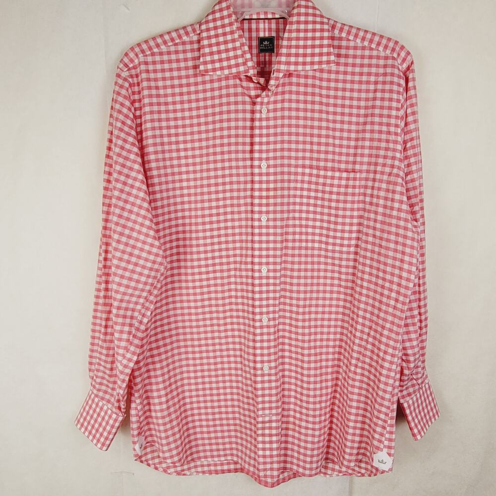 New Peter Millar pink gingham print button up Size 16 long sleeve Preppy Career